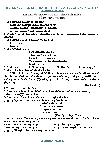 Đề luyện thi Trạng Nguyên Tiếng Việt cấp Tỉnh - Thi Hội - Lớp 2 năm học 2025–2026 (Kèm đáp án)