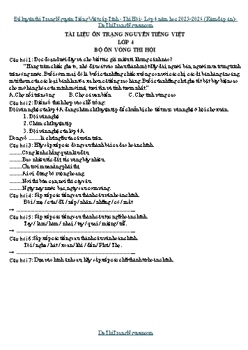 Đề luyện thi Trạng Nguyên Tiếng Việt cấp Tỉnh - Thi Hội - Lớp 4 năm học 2025–2026 (Kèm đáp án)